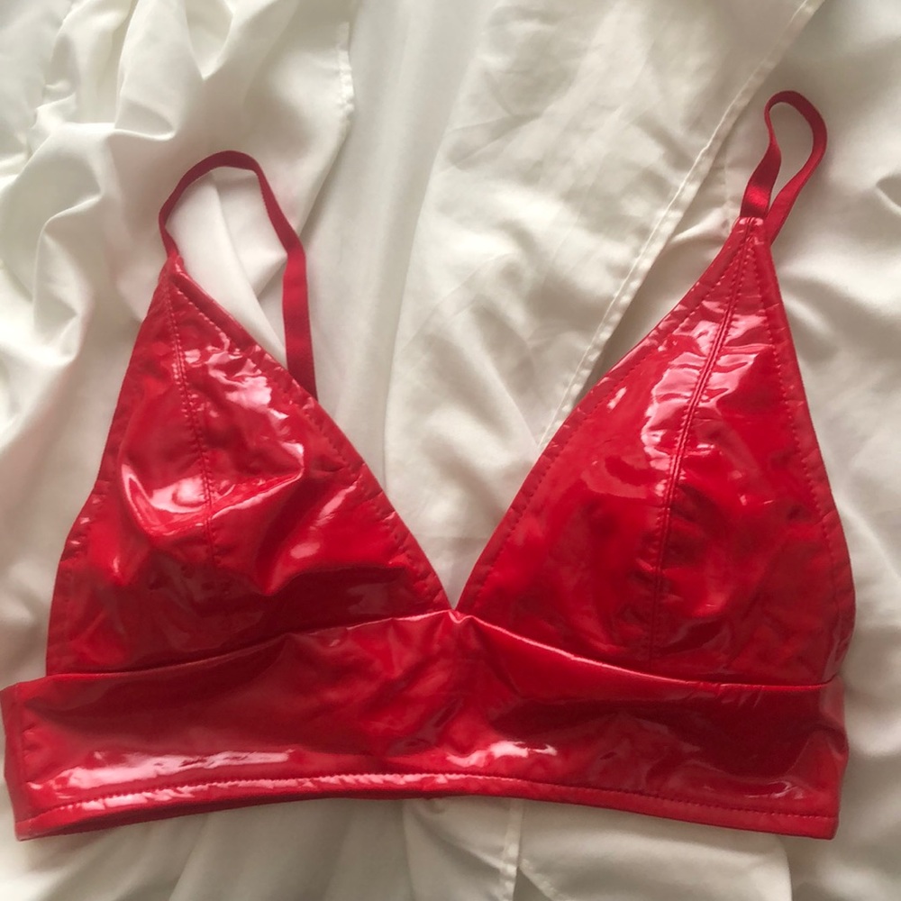 red patent leather bralette